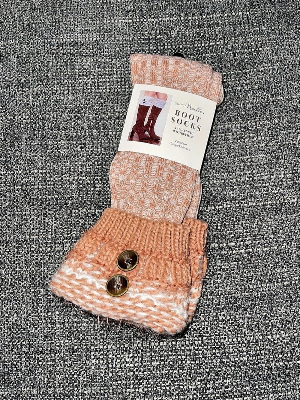 Simply Noelle Boot Socks Tall Length with Buttons Cottage Collection Orange